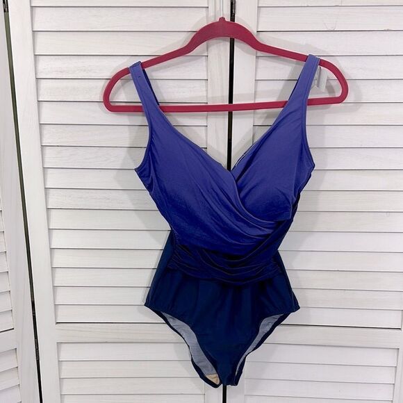 Lands End Slendersuit Swimsuit Size 6 One Piece Blue Ombre - Picture 2 of 12